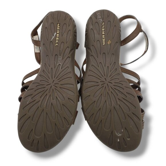 Merrell Earth Sandals Womens 11 Leather Criss Cross Buckle Brown‎ - Picture 8 of 9